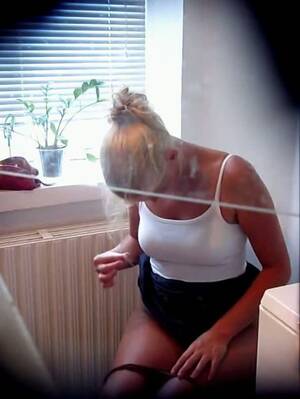 blonde toilet cam - Hidden home camera video of a blonde on a toilet bowl