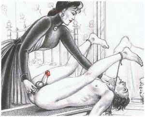 erotic spanking illustrations - bernard montorgueil femdom stinkfinger prostate massage of a bound naked man