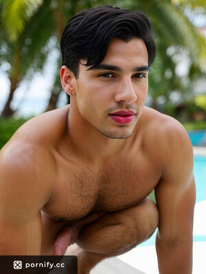 Brazilian Male Porn - Big Brazilian Male with Athletic Body, Horny Expression, and Red Lipstick -  Outdoor Background | Pornify â€“ Free PremiumÂ® AI Porn
