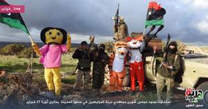 Dora The Explorer Pornhub - Libyan jihadists dress up as Dora the Explorer and Tigger from Winnie the  Pooh in bizarre celebration photo