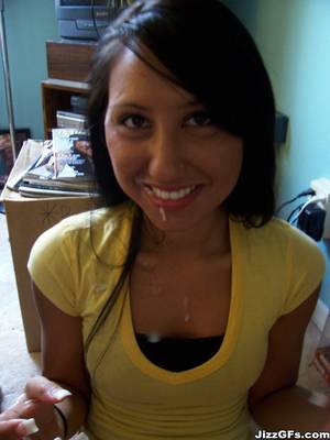 cum covered black hair - Raven haired girl in yellow t-shirt and white panties begs for cumshot from  your point of view