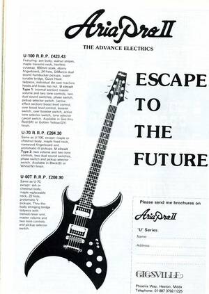 Future Black 80s Porn - Aria Pro II Urchin ad from early '80s | Aria guitars, Guitar, Aria