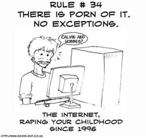 Calvin And Hobbes Mom Pussy - Webcomic of childhood ruined because of Rule 34, with man at a computer  shocked and