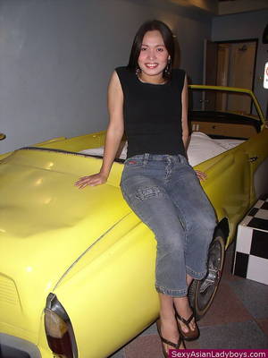 asian ladyboy car - Slim ladyboy ready for the shag in the car-shaped bed of a love-hotel room