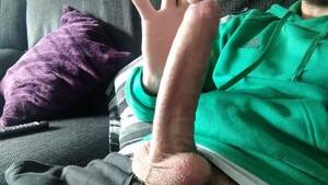 huge uncut veiny monster cock shemale - Huge Veiny Cock is Jerked on the Couch Until He Cums, we watch a movie? Porn  Videos - Tube8