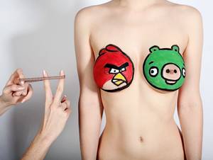 Angry Birds Nerd Porn - the red bird and the piglet,woman girl female naked nude paint tits geek  boobs
