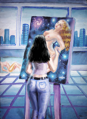 drawing lesbian girls nude - A girl who is painting her ideal love like I do, a painting I'