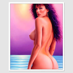 Kelly Lebrock - SD-08326 Kelly LeBrock A Painting Of A Naked Nude Woman On The Beach, A  Fine Art Painting, inspired by Lawrence Harris, Synthwave Colours, Violet  Long Hair, 1980S Romance Book Cover, Beautiful Sexy