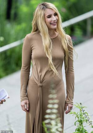 Celebrity Porn Emma Roberts - Emma Roberts shows off fit figure in nude dress as while filming AHS in New  York City | Daily Mail Online