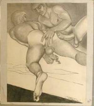 Eeotic Gay Porn Pencil Drawing - Original pencil drawing of gay fetish sex by Johnson, Joe - no date