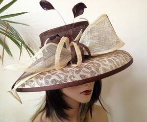 Black Hat - Black and peach wide brim hat for Del Mar races, wedding or other occasions