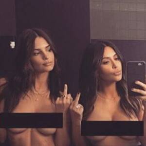 Kim Kardashian Porn Uncensored - Kim Kardashian & Emily Ratajkowski Pose Topless, Recreate Selfie