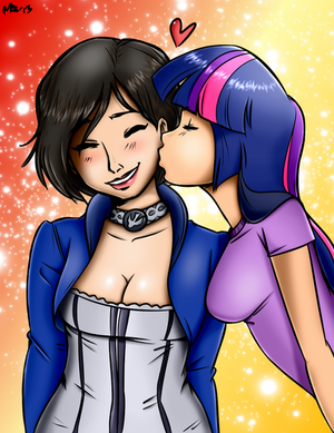 Lesbian Bioshock Infinite Porn - 376101 - safe, artist:megasweet, artist:trelwin, twilight sparkle, human,  g4, bioshock infinite, blushing, cheek kiss, cleavage, crossover, duo,  elizabeth, female, heart, humanized, kissing, lesbian, miyuki sawashiro,  smiling, voice actor joke - Derpib