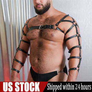 Men Bondage Porn - Men Arm Chest Bondage Suspender Gay BDSM Leather Harness Garter Belts Porn  Strap | eBay