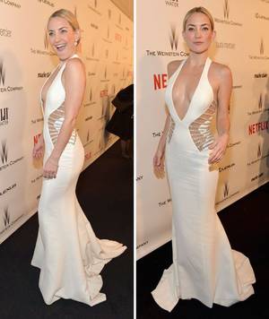 Gown Porn - Golden Globe Awards 2015: Newly single Kate Hudson wears plunging dress to  after party