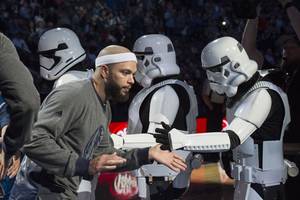 Nba Fan Porn - Jan 31, 2016; Dallas, TX, USA; Dallas Mavericks guard Deron Williams (8) is  high-fived by Star Wars stormtroopers before the game between the Mavericks  and ...
