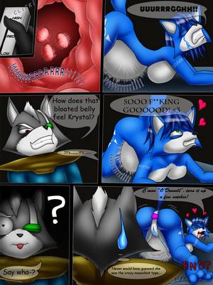 Female Anthro Fox - anthro ass barefoot black_nose bloated_belly blue_fur blue_hair breasts  butt_plug canine closed_eyes clothes color comic dialog egg