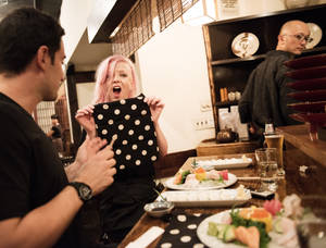 demonstrates chopsticks - ... thing I know about being a good date is that you should keep the  questions about your companion coming, and put on a very concerned face to  demonstrate ...