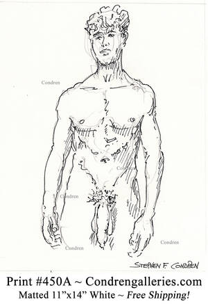 Big Dick Porn Pencil Drawings - Nude Gay Male (702Z) & Large Uncut Penis Drawing â€¢ Condren Galleries