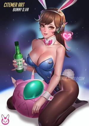 Anime Bunny Outfit Porn - adapted costume animal ears bottle breasts brown eyes brown hair bunny ears  bunnysuit citemer cleavage collarbone d.va (overwatch) facial mark full  body ...