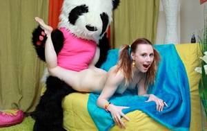Bear Costume Porn - Girl loves the toy bear, but her guy decided to make a surprise and fell  back into a panda suit, then she thought of his sex bestow in return.