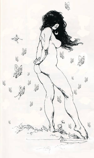 frank frazetta erotica - Nude with Butterflies - ink sketch - doing my best to emulate Frank Frazetta .