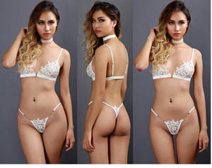 latina non nude models sexy lingerie - Sheer lingerie,Set,White,Lace,G string,Bra,Bralette,