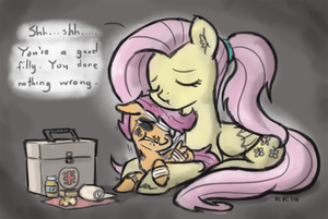 Mlp Scootaloo Porn Mom - Kakapo's Pony Grotto â€” Fluttershy cradling an abused and beaten...