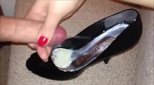 cum on shoes - Amateur whore gets her shoe filled with the cum after giving a handjob -  Feet9
