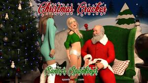 christmas spanking party - Christmas cracker girl spanked - spankred 3d over Santa's lap in the Mall