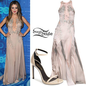 Laura Marano Porn - Laura Marano: Nude Plunge Gown, Beige Sandals | Steal Her Style
