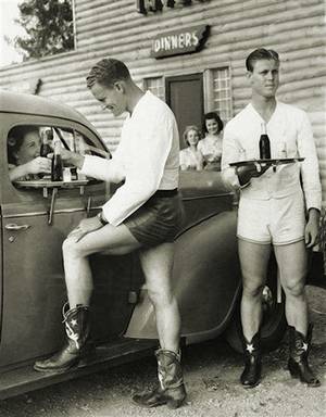 1940s Vintage Gay Men Porn - Car hops at the Log Lodge Tavern in Dallas 1940s