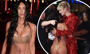 Butt Fuck Megan Fox - Megan Fox is nearly naked in VERY revealing see-through dress with Machine  Gun Kelly at MTV VMAs | Daily Mail Online