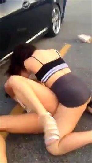 fighting upskirt - Watch Parking Lot Cat Fight - Public, Big Ass, Big Tits Porn - SpankBang