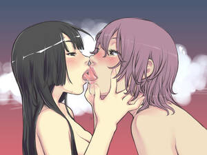 hentai lesbians french kiss saliva - kaieda hiroshi, 2girls, black hair, blush, breasts, couple, eye contact, french  kiss, half-closed eyes, kiss, lips, looking at another, multiple girls,  nude, saliva, saliva trail, size difference, tongue, yuri - Image View - |