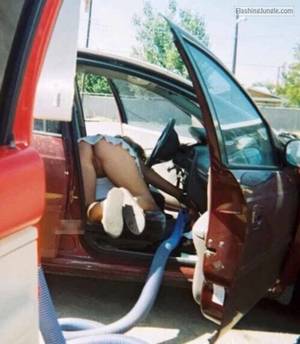 car voyeur upskirt panty - Bent over in car pantyless