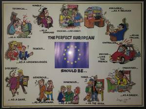 70s German Cartoon Porn - Spotted this framed cartoon of European stereotypes at one of the European  Commission buildings in Brussels. : r/europe