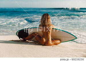 amateur hawaii naked beach pic - Naked surf girl with surfboard on ocean beach.... - Stock Photo [69239236]  - PIXTA