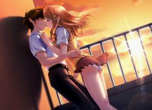 anime shemales kissing - Luscious hentai shemale kisses her boyfriend on the roof | Futanari Comics