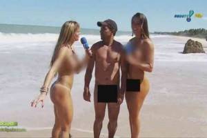 cfnm beach nudism - Hot Brazilian chicks talk to guys on nude beach