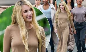 Celebrity Porn Emma Roberts - Emma Roberts shows off fit figure in nude dress as while filming AHS in New  York City | Daily Mail Online
