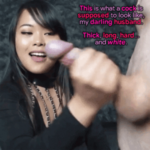 asian pussy white cock captions - Cuckold watches Asian wife stroke off big white cock - Freakden