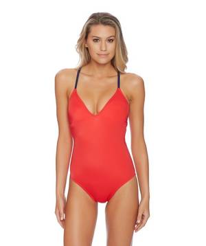 High Cut Swimsuit Sex - A one piece bathing suit with a flattering fit in solid firey red color. The