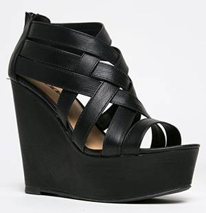 black wedges porn - Soda BERTA High Platform Wedge Heel Strappy Sandal,8.5 B(M) US,