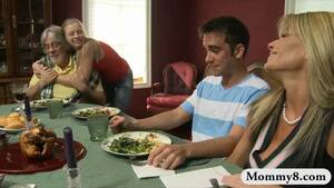 jerking off under table - Mature stepmom jacks off teen boy under the table at dinner - wankoz.com