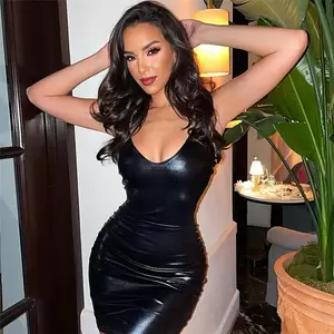 black tight dress - Women Pu Metallic Latex Sheath Leather Clubwear Night Dress Tank Vest Mini  Bodycon Cami Hot Dress Porn Rubber Wetlook Cotillon - AliExpress