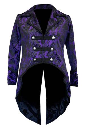 Black Star Safari - Dark Star Gothic Tailcoat, Steampunk Pirate Brocade Coat - Purple/Black