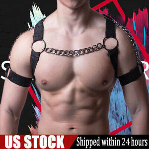 Chain Belt Porn - Gay Shoulder Arm Bondage Elastic Strap Metal Chain Suspenders Porn Roleplay  Belt | eBay