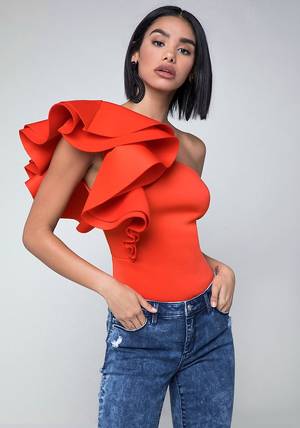Fringe Dress Porn - Ruffle+Shoulder+Bodysuit