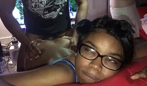 Nerdy Black Girl - Nerdy ebony teen gets bent over the sofa and pounded by her boyfriend